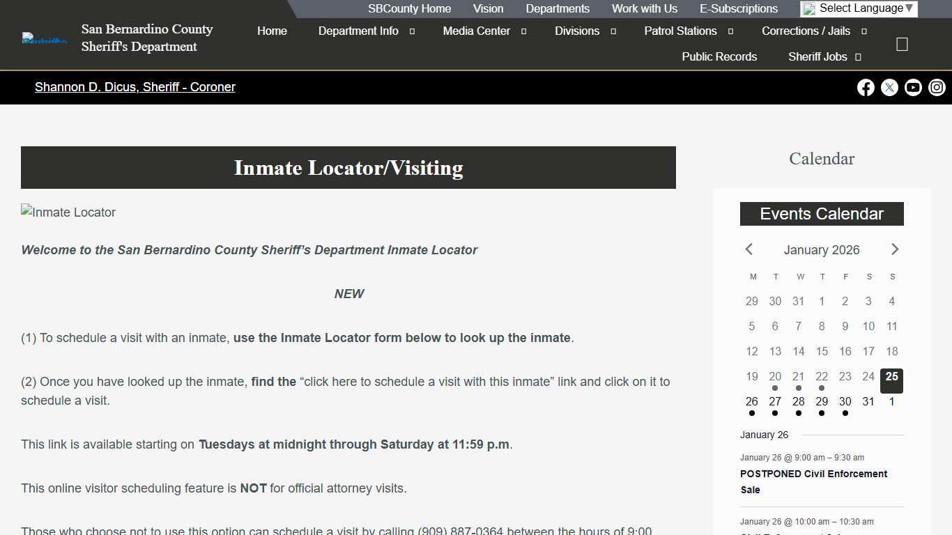 Inmate Locator – San Bernardino County Sheriff's Department